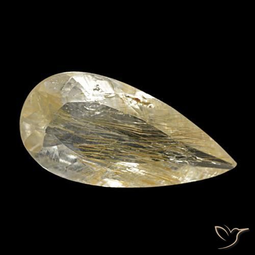 Topázio rutilado amarelo natural 1,75ct, formato de pêra, transparente