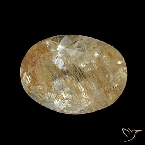 Topázio rutilado castanho dourado muito claro natural 1,95ct, corte oval, transparente