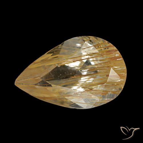Topázio rutilado amarelo natural 1,23ct, formato de pêra, transparente