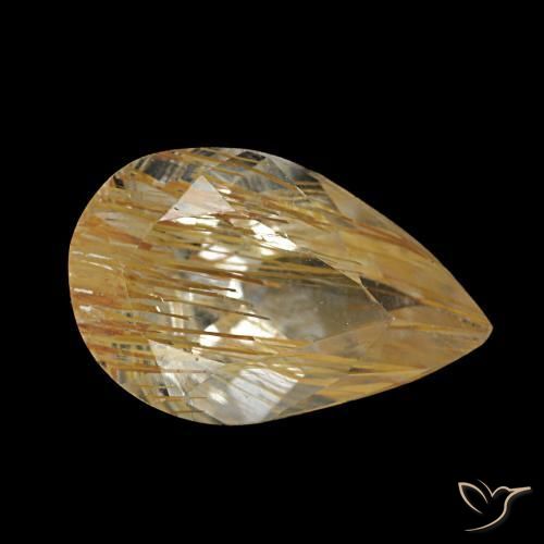 Topázio rutilado amarelo natural 1,23ct, formato de pêra, transparente