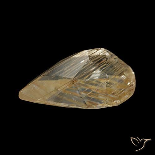 Topázio rutilado amarelo natural 1,23ct, formato de pêra, transparente