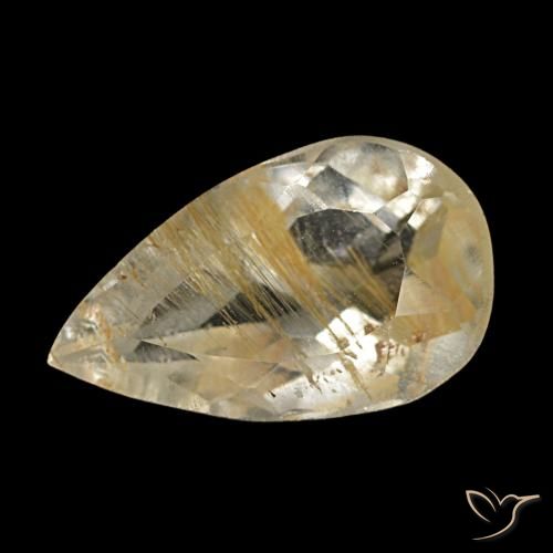 Topázio rutilado amarelo natural 1,25ct, formato de pêra, transparente