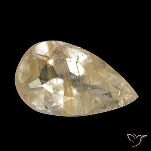Topázio rutilado amarelo natural 1,25ct, formato de pêra, transparente