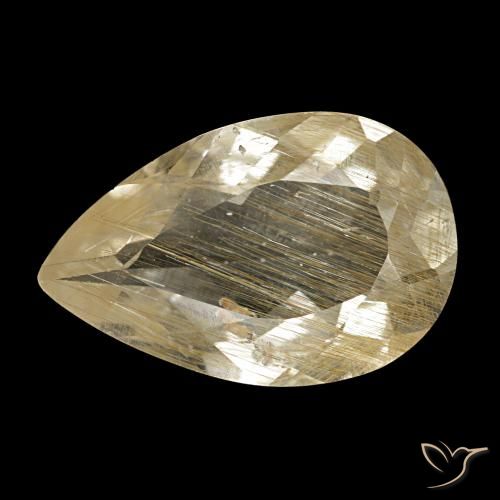 Topázio rutilado castanho dourado muito claro natural 3,10ct, formato de pêra, transparente
