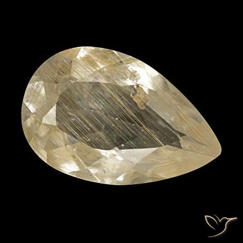 Topázio rutilado castanho dourado muito claro natural 3,10ct, formato de pêra, transparente