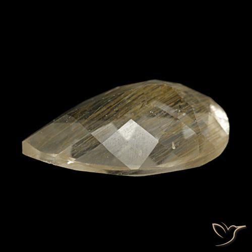 Topázio rutilado castanho dourado muito claro natural 3,10ct, formato de pêra, transparente