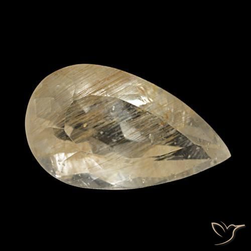 Topázio rutilado amarelo natural 3,19ct, formato de pêra, transparente