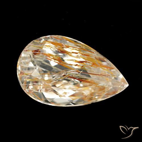 Topázio Rutilo Marrom Tawny Claro Natural 4.05ct, Formato de pêra, Transparente