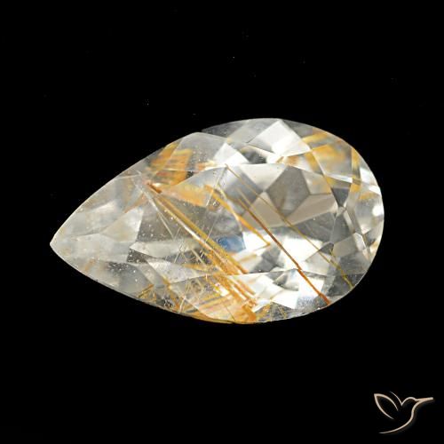 Topázio Rutilo Medium Light-Brown Natural 3.13ct, Formato de pêra, Transparente