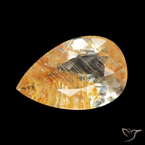 Topázio Rutilo Claro e Ouro-Bronze Natural 3.23ct, Formato de pêra, Transparente