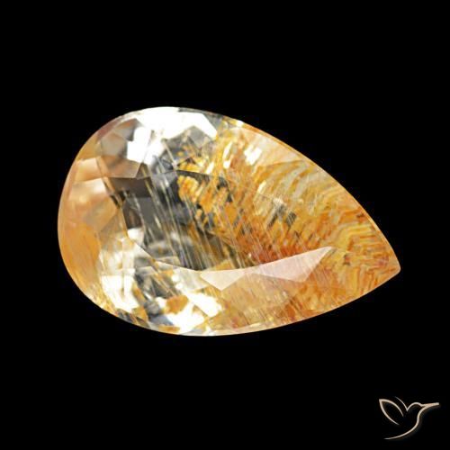 Topázio Rutilo Claro e Ouro-Bronze Natural 3.23ct, Formato de pêra, Transparente