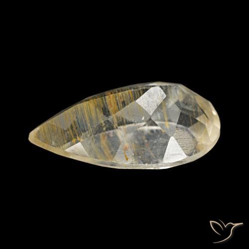 Topázio Rutilo Castanho Dourado Muito Claro Natural 3.40ct, Formato de pêra, Transparente
