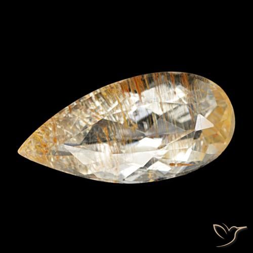 Topázio Rutilo Amarelo dourado Natural 3.52ct, Formato de pêra, Transparente