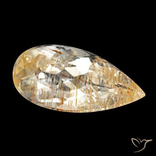 Topázio Rutilo Amarelo dourado Natural 3.52ct, Formato de pêra, Transparente