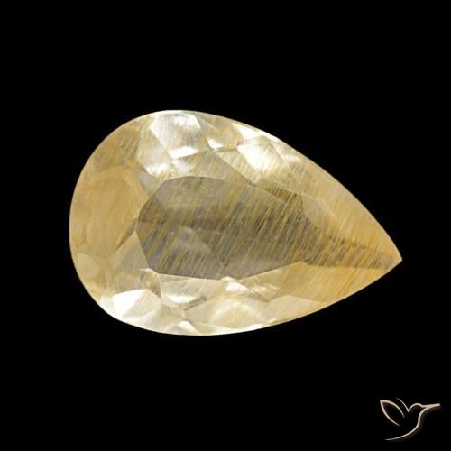 Topázio rutilado amarelo natural 1,96ct, formato de pêra, transparente
