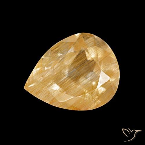 Topázio rutilado dourado médio natural 1,94ct, formato de pêra, transparente