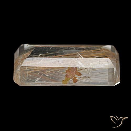 Topázio Rutilo Castanho Tawny Muito Claro Natural 10.51ct, Corte Esmeralda, Transparente