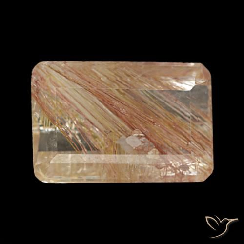 Topázio Rutilo Castanho muito claro Natural 4.31ct, Corte Esmeralda, Transparente