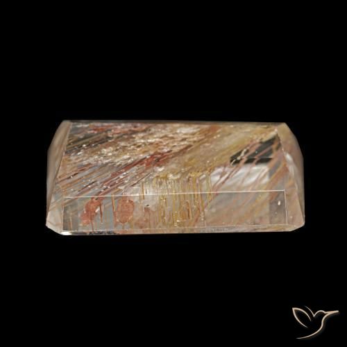 Topázio Rutilo Castanho muito claro Natural 4.31ct, Corte Esmeralda, Transparente