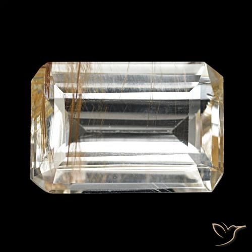 Topázio Rutilo Castanho Dourado Muito Claro Natural 8.21ct, Corte Esmeralda, Transparente