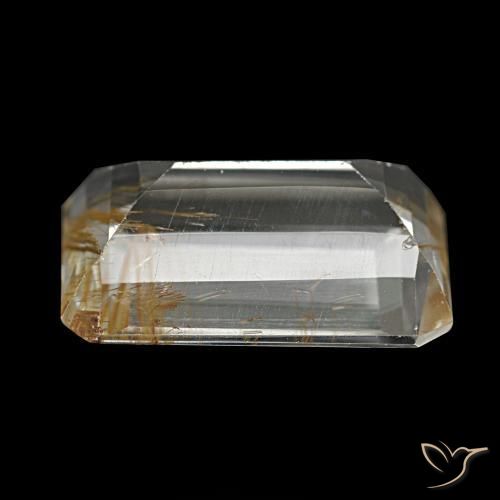 Topázio Rutilo Castanho Dourado Muito Claro Natural 8.21ct, Corte Esmeralda, Transparente