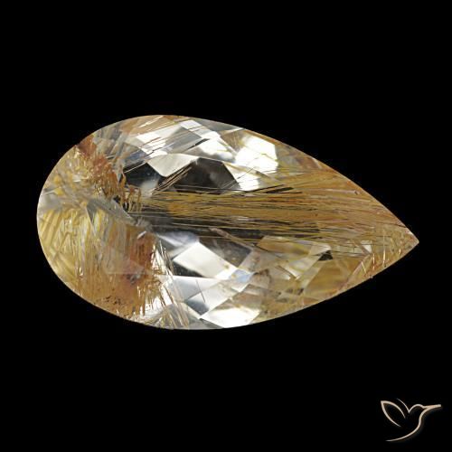 Topázio Rutilo Castanho Dourado Muito Claro Natural 7.10ct, Formato de pêra, Transparente