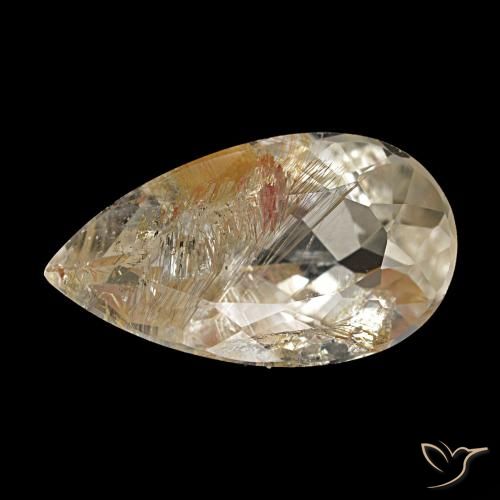 Topázio Rutilo Castanho Dourado Muito Claro Natural 5.03ct, Formato de pêra, Transparente