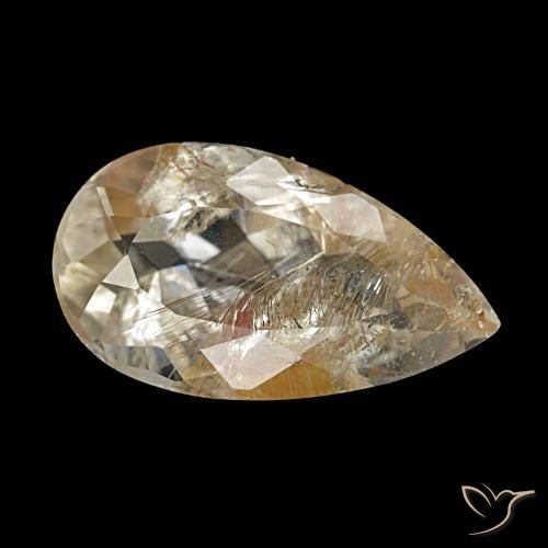 Topázio Rutilo Castanho Dourado Muito Claro Natural 5.03ct, Formato de pêra, Transparente