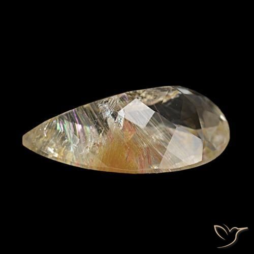 Topázio Rutilo Castanho Dourado Muito Claro Natural 5.03ct, Formato de pêra, Transparente