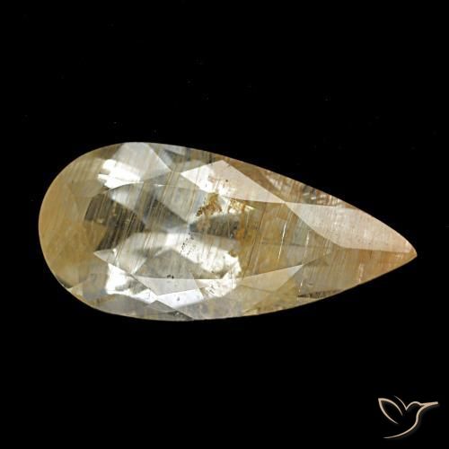 Topázio rutilado castanho dourado muito claro natural 4,26ct, formato de pêra, transparente