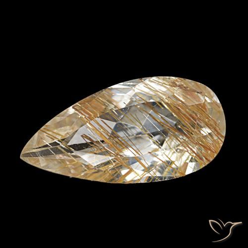 Topázio rutilado castanho dourado muito claro natural 4,12ct, formato de pêra, transparente
