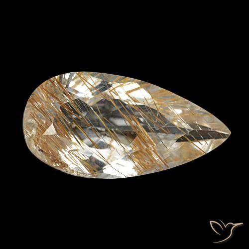 Topázio rutilado castanho dourado muito claro natural 4,12ct, formato de pêra, transparente