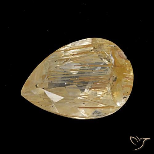 Topázio rutilado amarelo natural 2,78ct, formato de pêra, transparente
