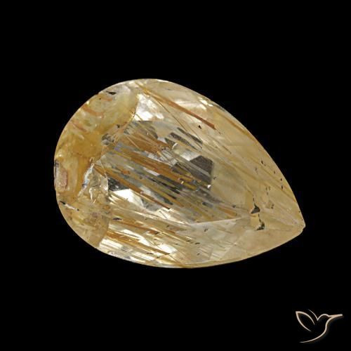 Topázio rutilado amarelo natural 2,78ct, formato de pêra, transparente