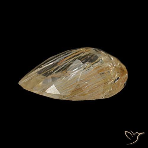 Topázio rutilado amarelo natural 2,78ct, formato de pêra, transparente