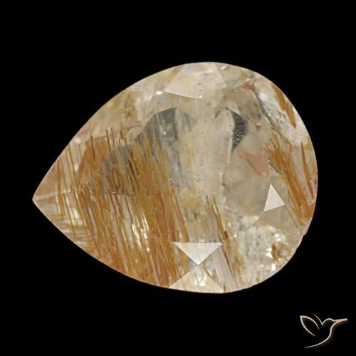 Topázio Rutilado Castanho Dourado Muito Claro Natural 6,58ct, Formato de pêra, Transparente