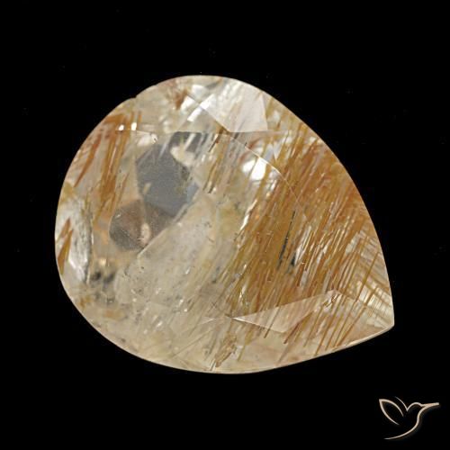 Topázio Rutilado Castanho Dourado Muito Claro Natural 6,58ct, Formato de pêra, Transparente