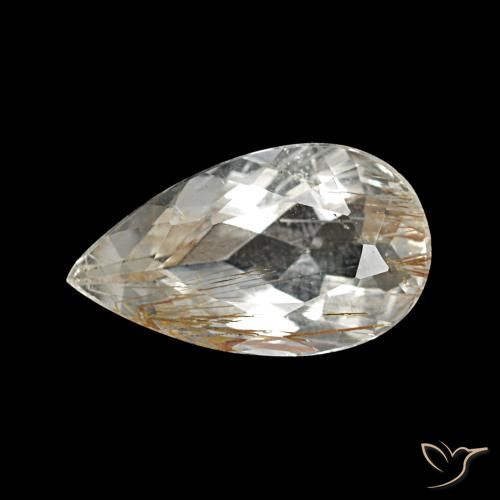 Topázio rutilado claro e ouro-bronze natural 1,89ct, formato de pêra, transparente