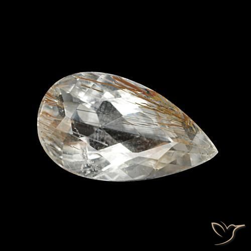 Topázio rutilado claro e ouro-bronze natural 1,89ct, formato de pêra, transparente