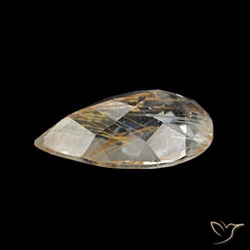 Topázio rutilado claro e ouro-bronze natural 1,89ct, formato de pêra, transparente