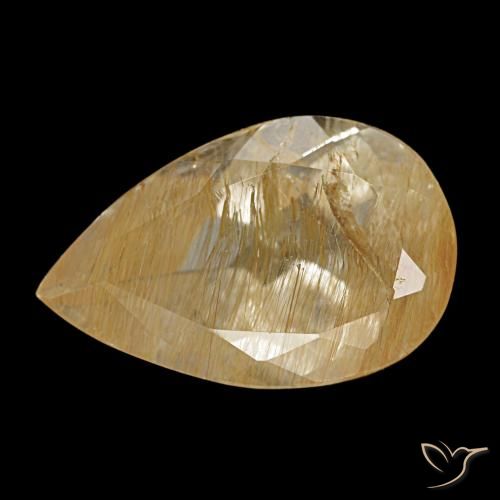 Topázio rutilado castanho dourado muito claro natural 6,69ct, formato de pêra, transparente