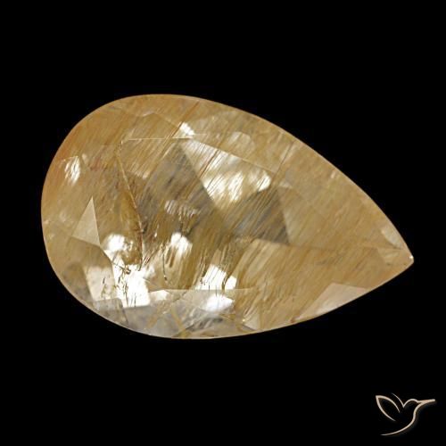 Topázio rutilado castanho dourado muito claro natural 6,69ct, formato de pêra, transparente