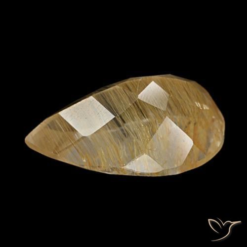 Topázio rutilado castanho dourado muito claro natural 6,69ct, formato de pêra, transparente