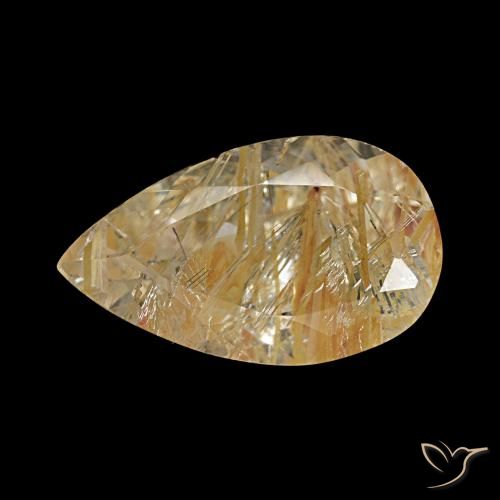 Topázio rutilado amarelo natural 3,46ct, formato de pêra, transparente