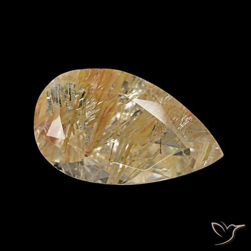Topázio rutilado amarelo natural 3,46ct, formato de pêra, transparente