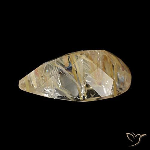 Topázio rutilado amarelo natural 3,46ct, formato de pêra, transparente
