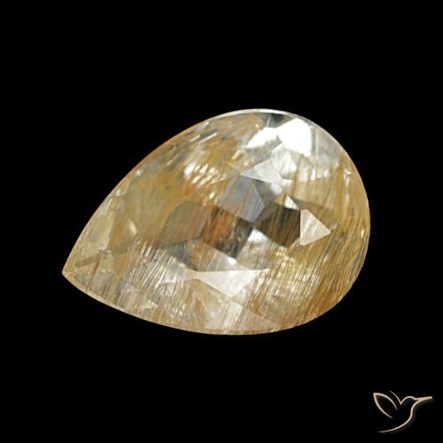 1.68ct castanho dourado muito claro topázio rutilado, formato de pêra, transparente