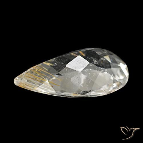 Topázio rutilado amarelo natural 3,20ct, formato de pêra, transparente