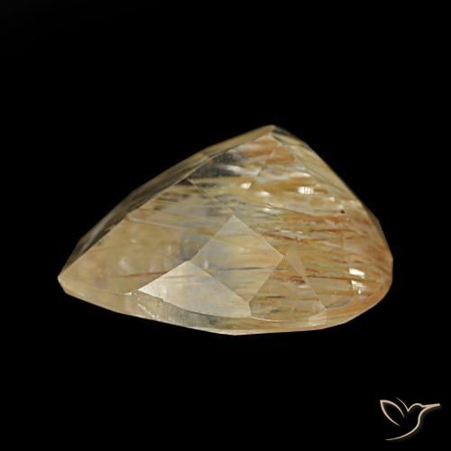 Topázio rutilado amarelo natural 5,22ct, formato de pêra, transparente