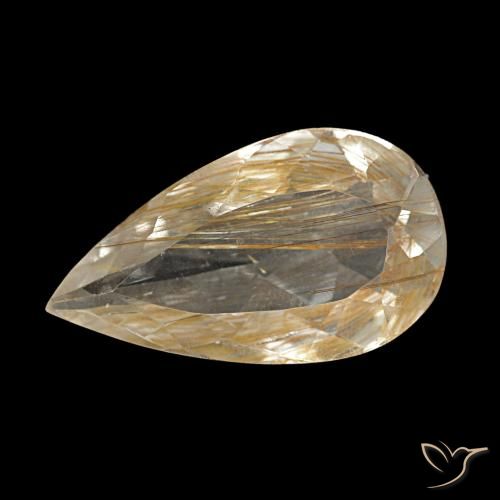 Topázio rutilado amarelo natural 3,34ct, formato de pêra, transparente